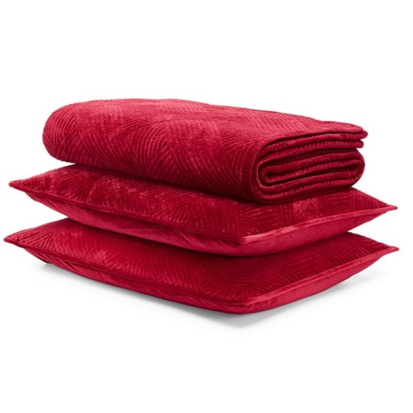 Charter Club Damask Velvet 3 pc King Coverlet, Red - Picture 2 of 12